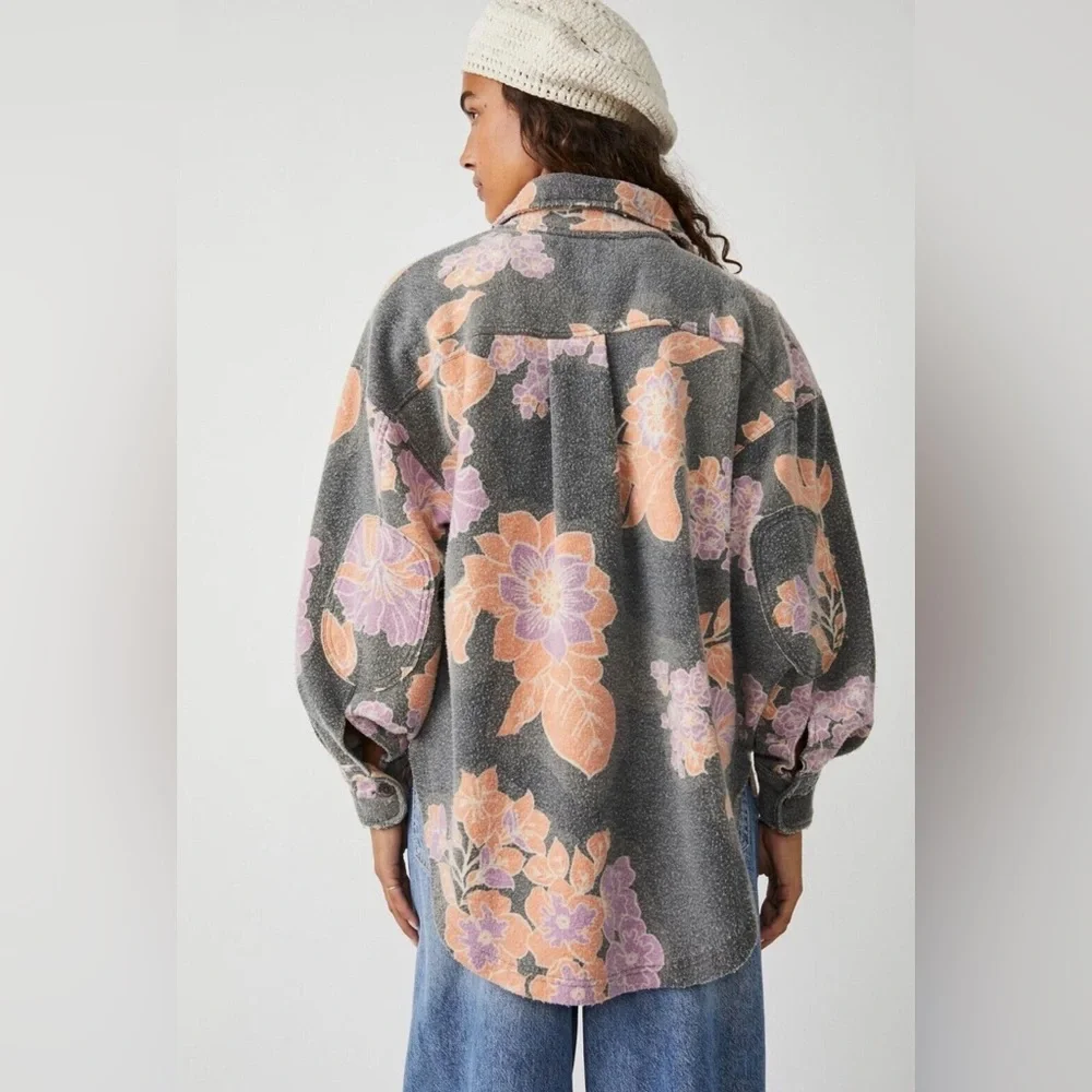 Free People Printed Floral Ruby Shacket/Jacket in Charcoal Small NWT - Picture 3 of 12